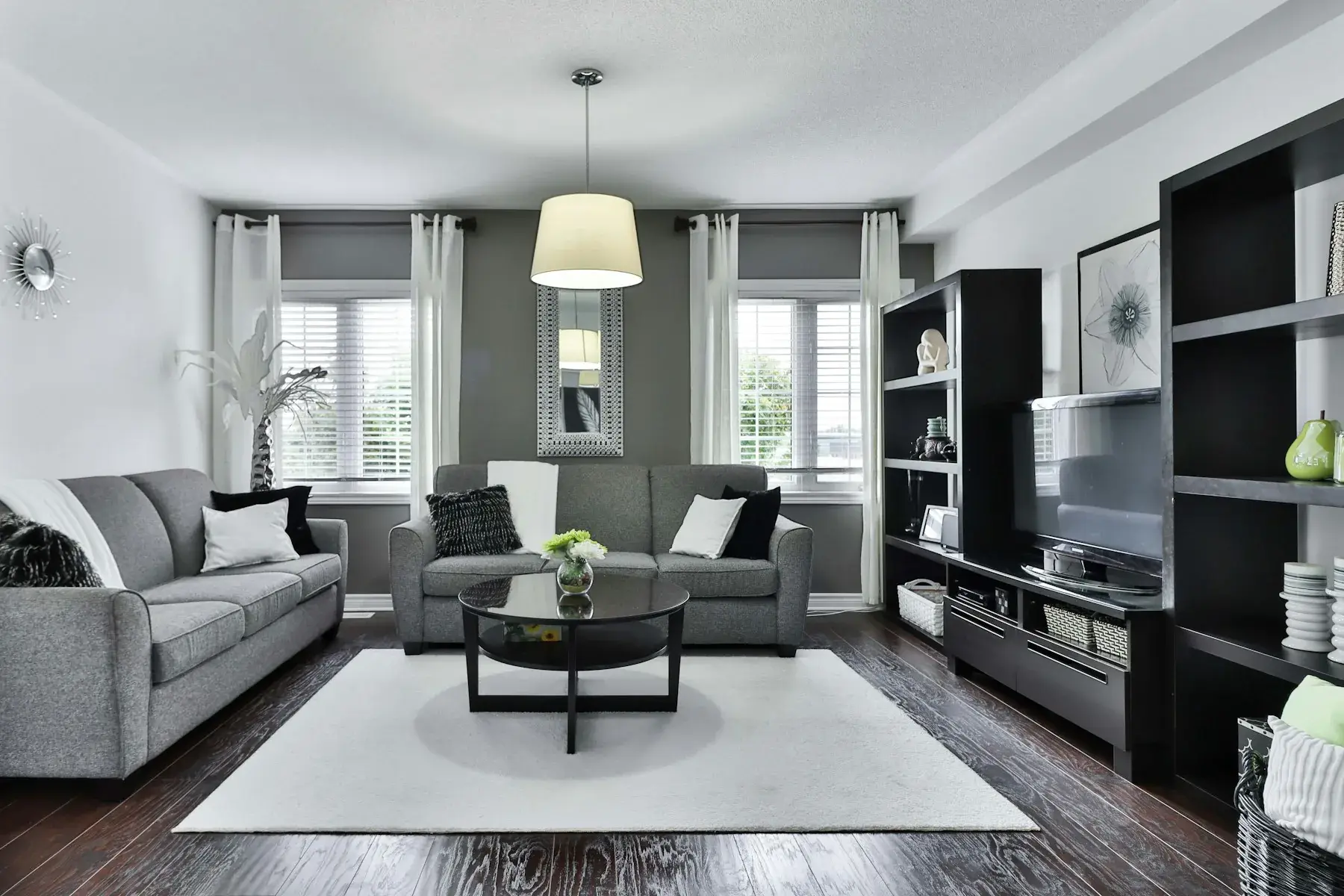Grey L-shape sofa in a living room
