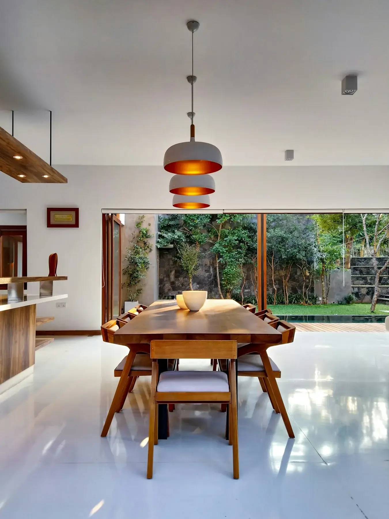 Solid wood dining table with chairs