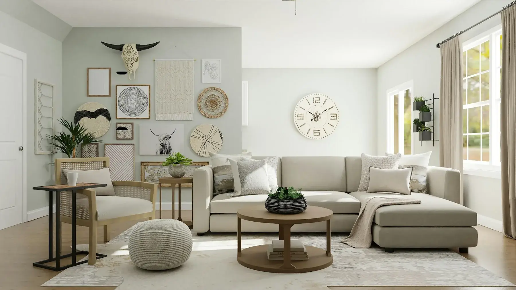 Cream sectional in a bright living room