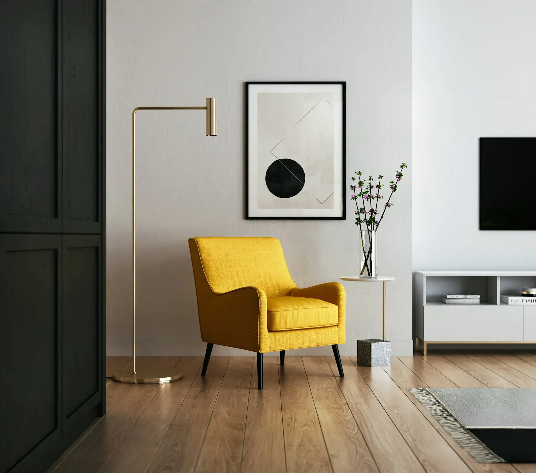 Yellow armchair in a minimal room
