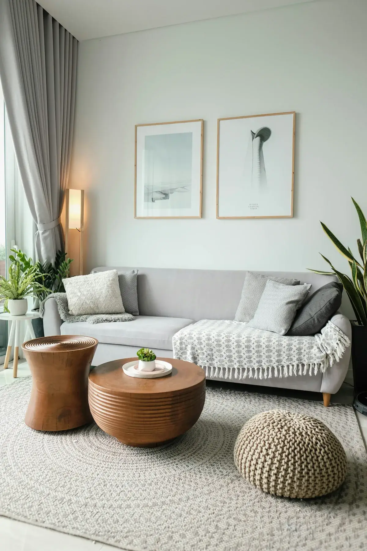 Grey sofa in a calm living room