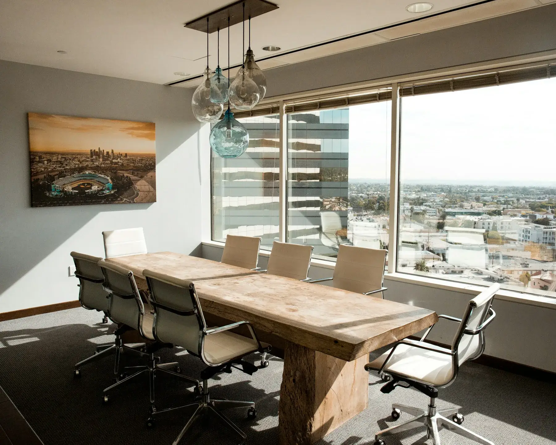 Boardroom with a long wooden table