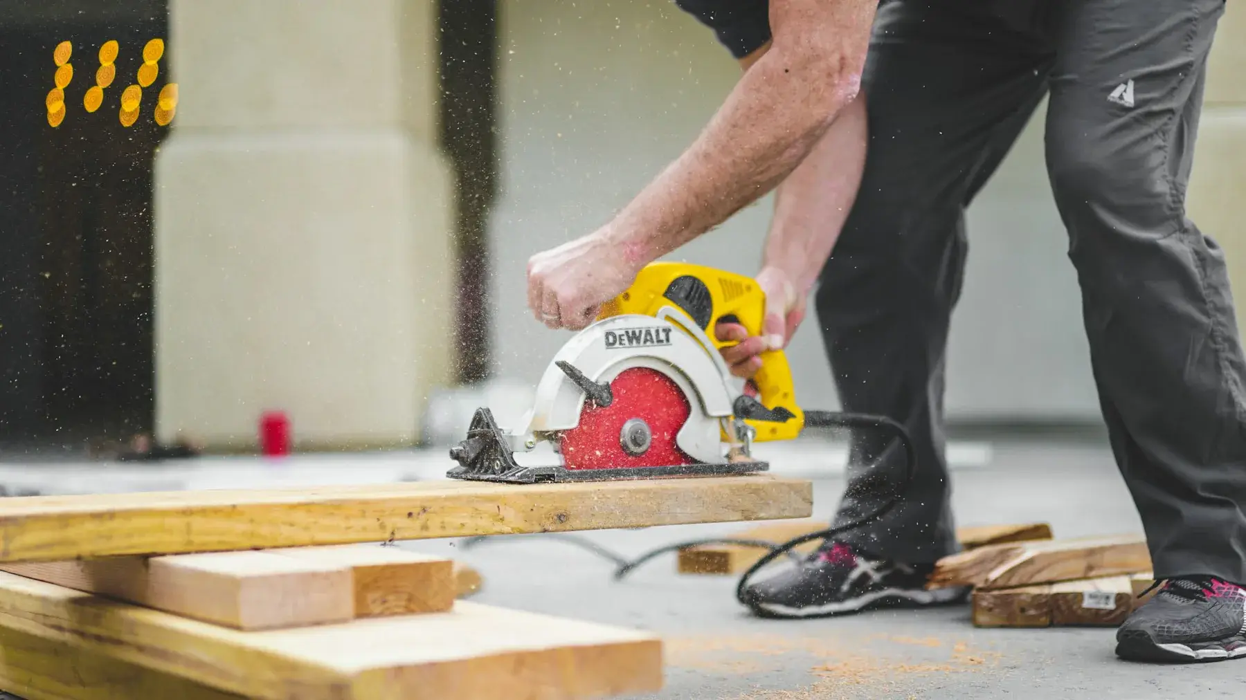 Cutting timber in the workshop